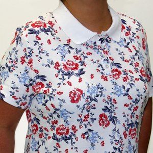Petite Floral-Print Polo Top